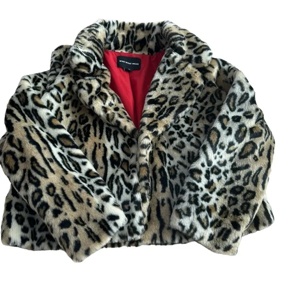 Who What Wear Women's Faux Leopard Print Fur Coat - Size M - Picture 4 of 9